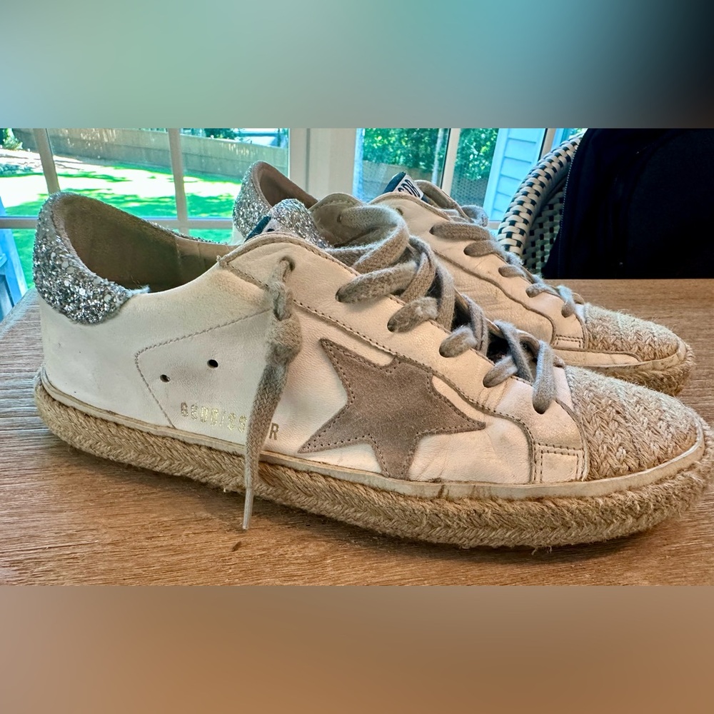 Golden Goose Cream and Silver Star Sneakers